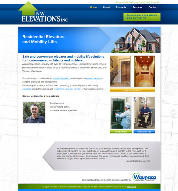 screenshot of Northwest Elevations WordPress website