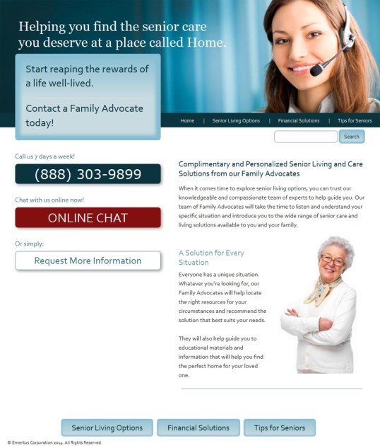 screenshot senior care website