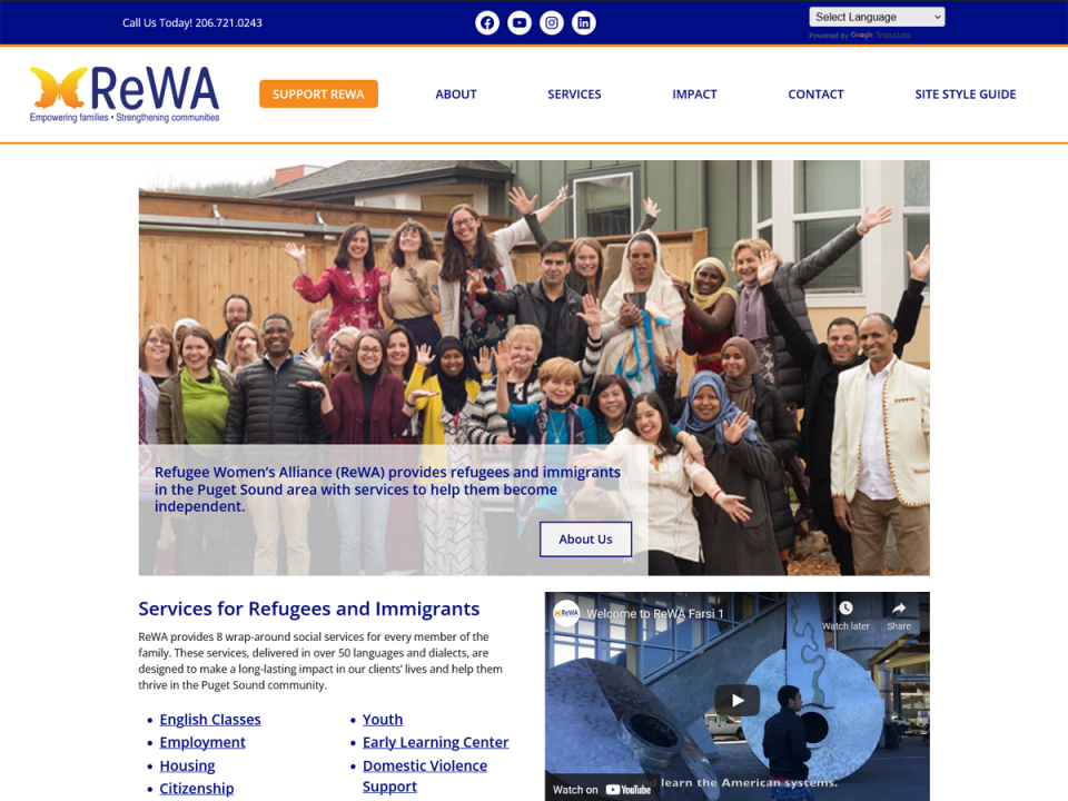 screenshot of website redesign for nonprofit serving refugees and immigrants