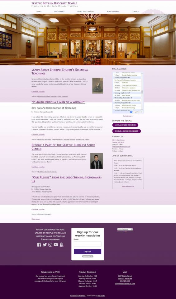 screenshot Seattle Buddhist Temple website