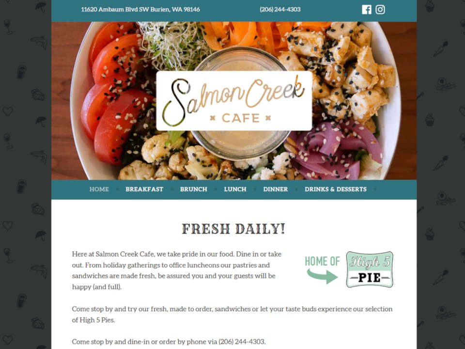 screenshot Salmon Creek Cafe website