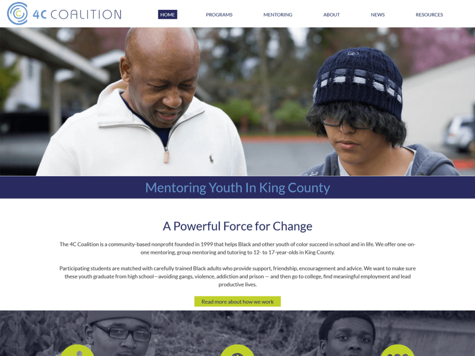 Nonprofit youth mentoring website screenshot