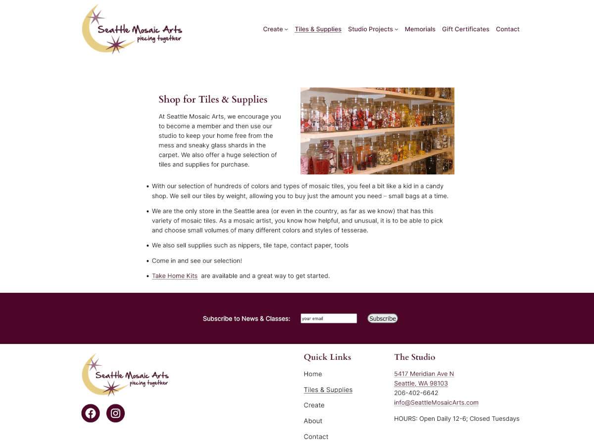 Seattle Mosaic Arts website screenshot