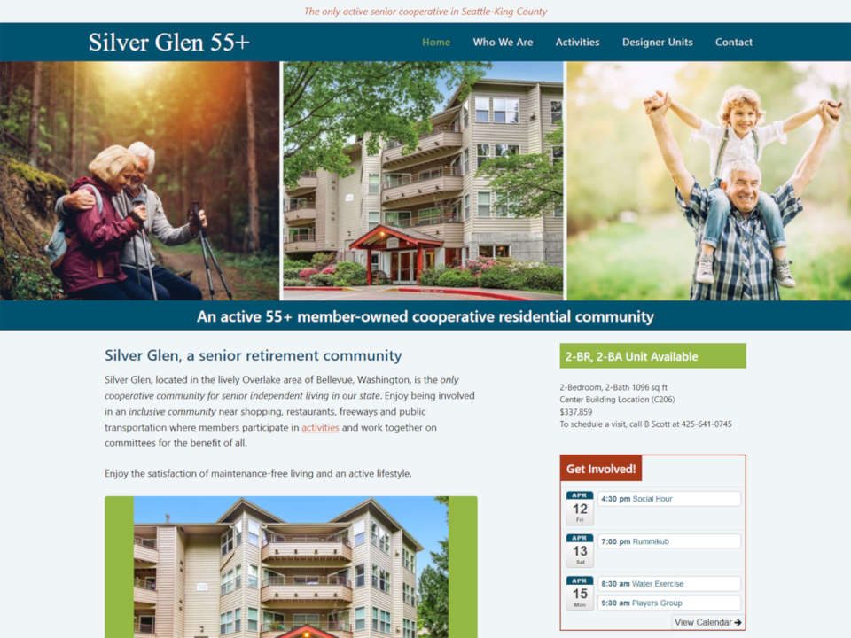 screenshot Silver Glen senior cooperative website